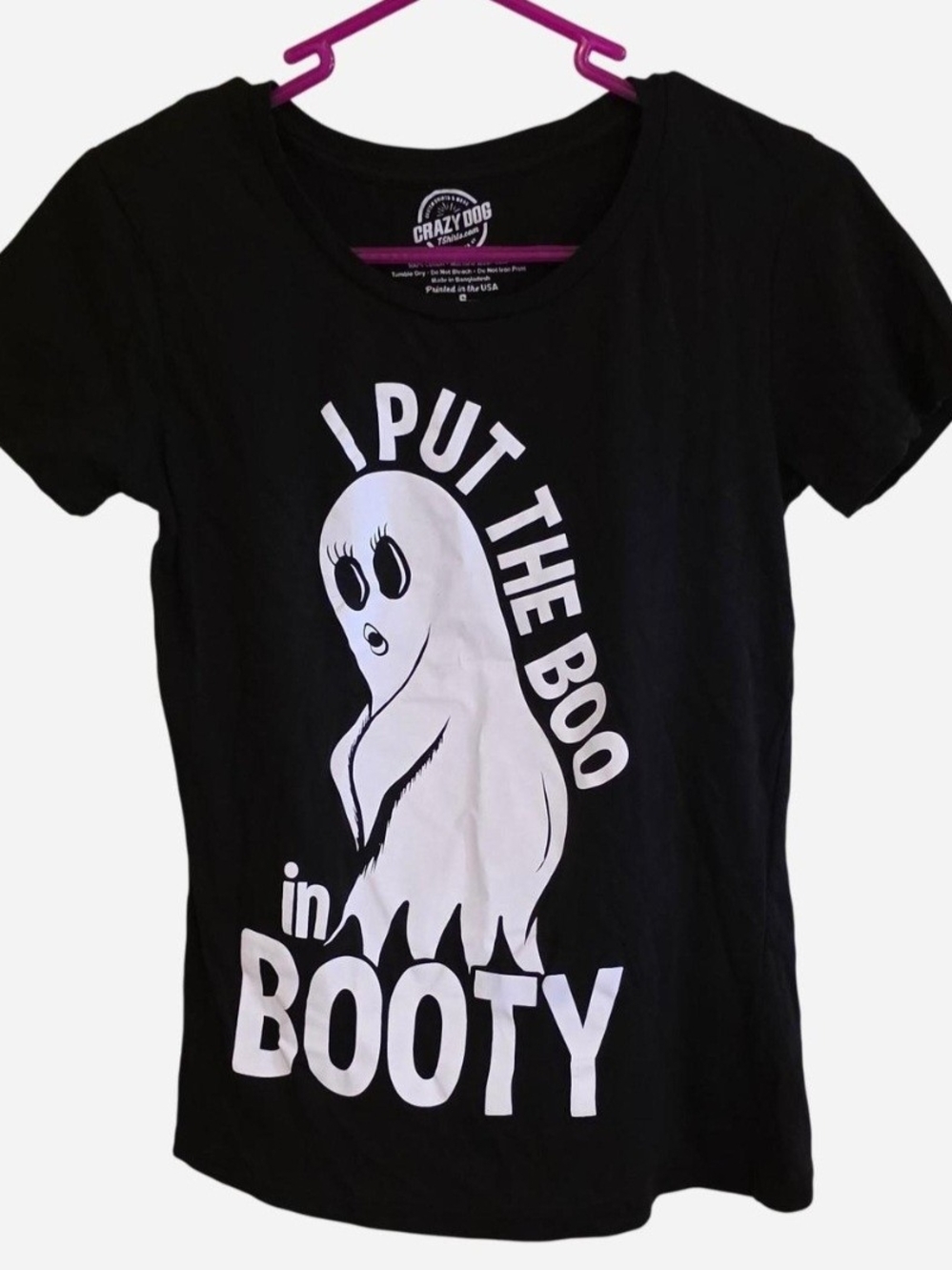 Crazy Dog T-Shirt Black Graphic I PUT THE BOO IN BOOTY Ghost Tee, Funny, Spooky